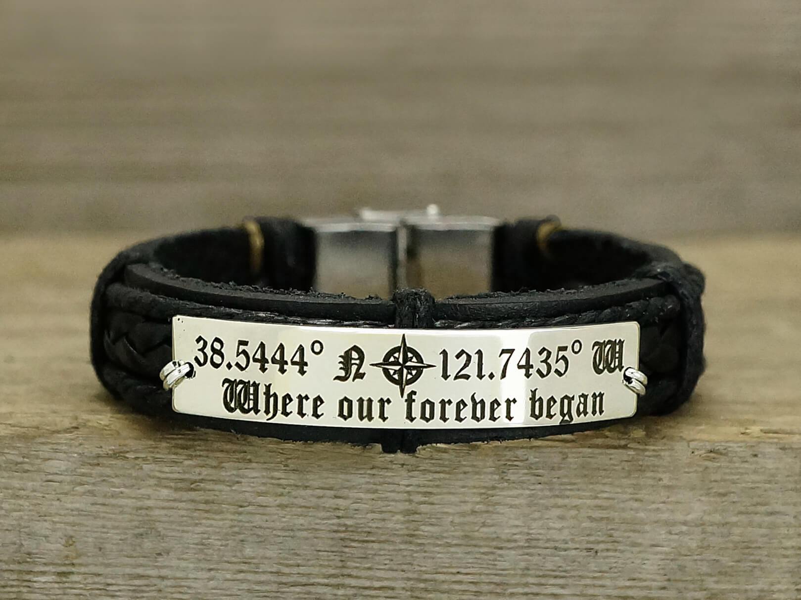Custom Coordinates Bracelet Name Couple Bracelets Personalised Stainless  Steel Bangle For Her/Him Valentines Day Wedding Gifts